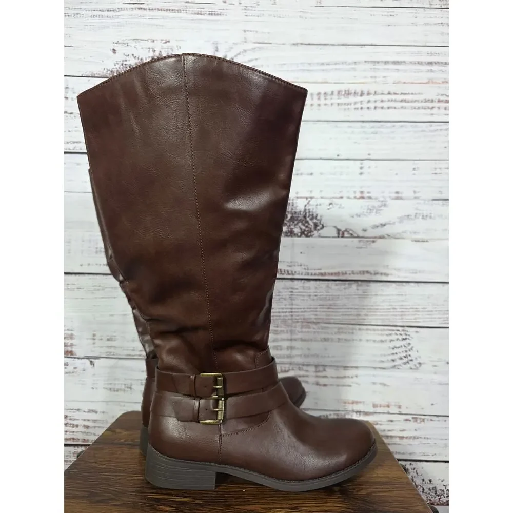 Style & Co Maliaa Riding Boots Womens 8 Brown Tall Buckle Knee High Boots
